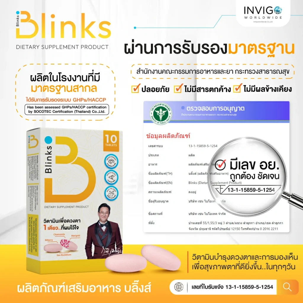 Blinks บลิ๊งส์ วิตามินบํารุงสายตา อาหารเสริมบํารุงสายตา ถนอมดวงตา 