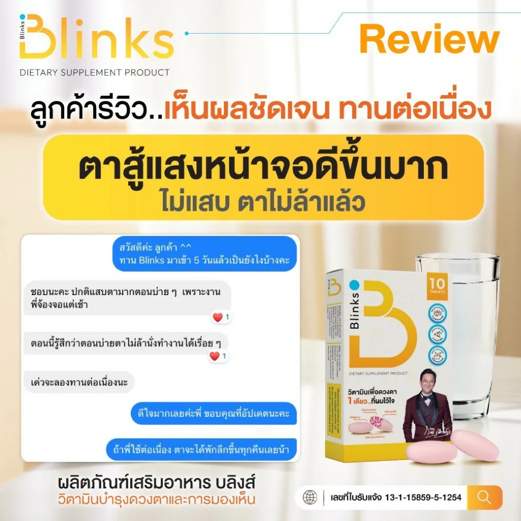 Blinks บลิ๊งส์ วิตามินบํารุงสายตา อาหารเสริมบํารุงสายตา ถนอมดวงตา