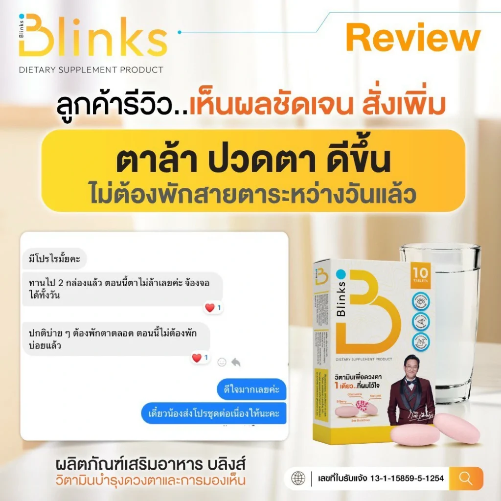 Blinks บลิ๊งส์ วิตามินบํารุงสายตา อาหารเสริมบํารุงสายตา ถนอมดวงตา